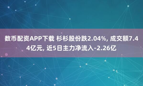 数币配资APP下载 杉杉股份跌2.04%, 成交额7.44亿元, 近5日主力净流入-2.26亿